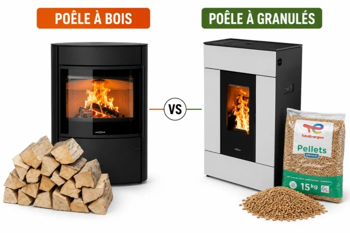 Poêle à bois ou poêle à granulés : quelles différences ? Comparatif entre un poêle à bois avec bûches et un poêle à granulés avec pellets